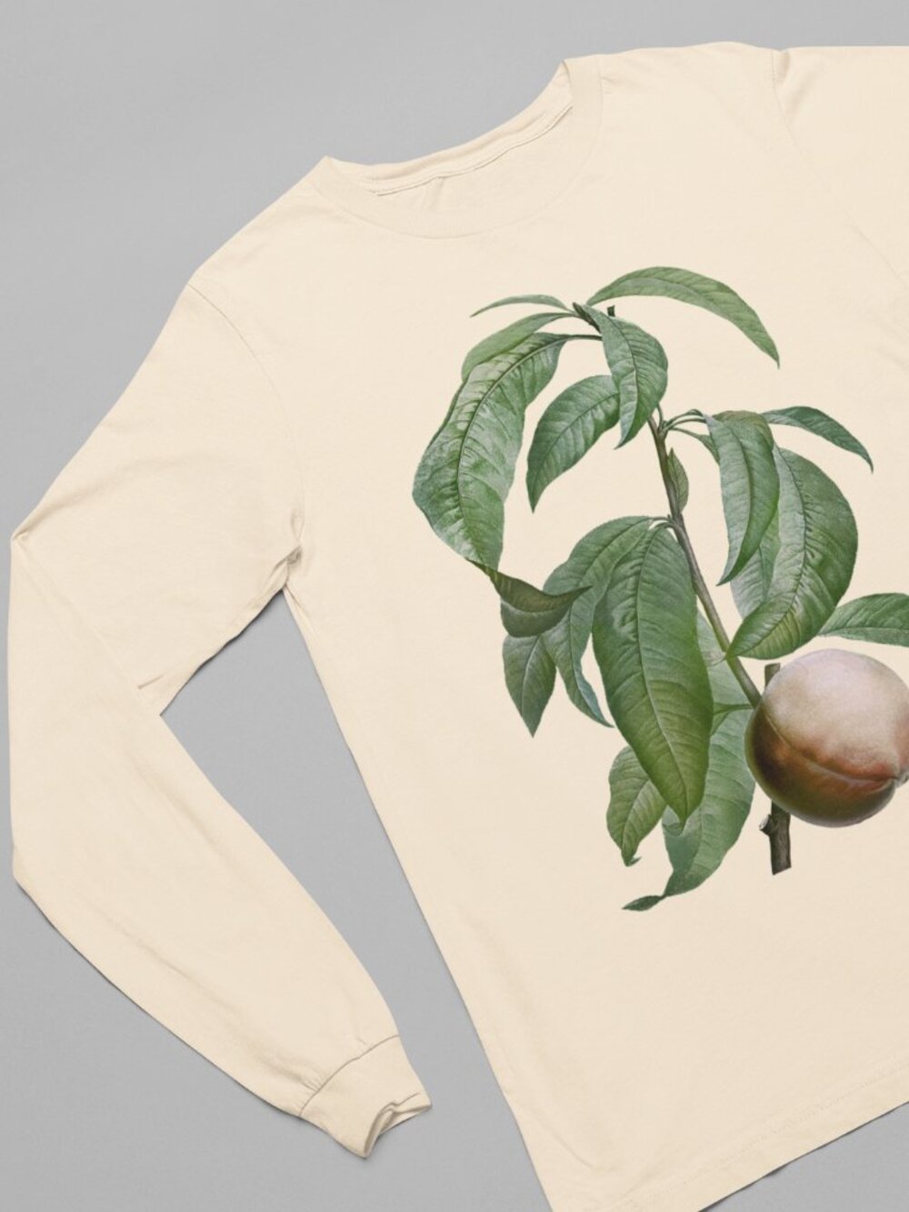 Peach Vintage Botanical Print Long Sleeve Graphic Tee T-shirt S-XXL - Picture 2 of 6